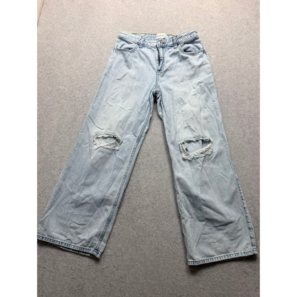 Abercrombie Kids High Rise Ultra Wide Leg Jeans Light Wash Distressed Size 14